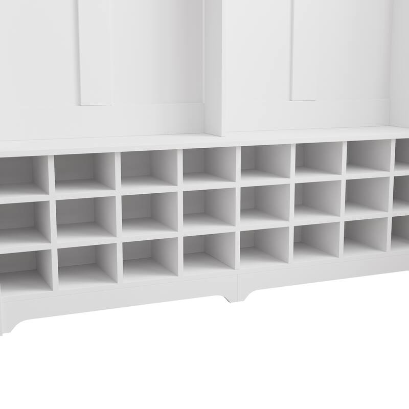 Hall Tree with Storage Space and 24 Shoe Cubbies