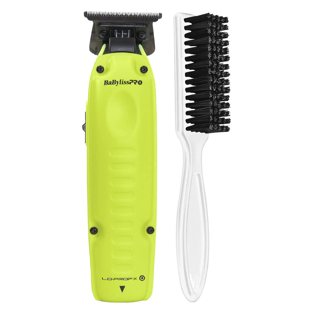 BaBylissPRO FXONE Lo-ProFX Limited Edition Neon Yellow Trimmer with Charging Base & Battery - FX729NY + BaByliss Pro Fade Brush