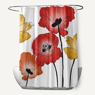 71 x 74-inch Poppies Floral Print Shower Curtain