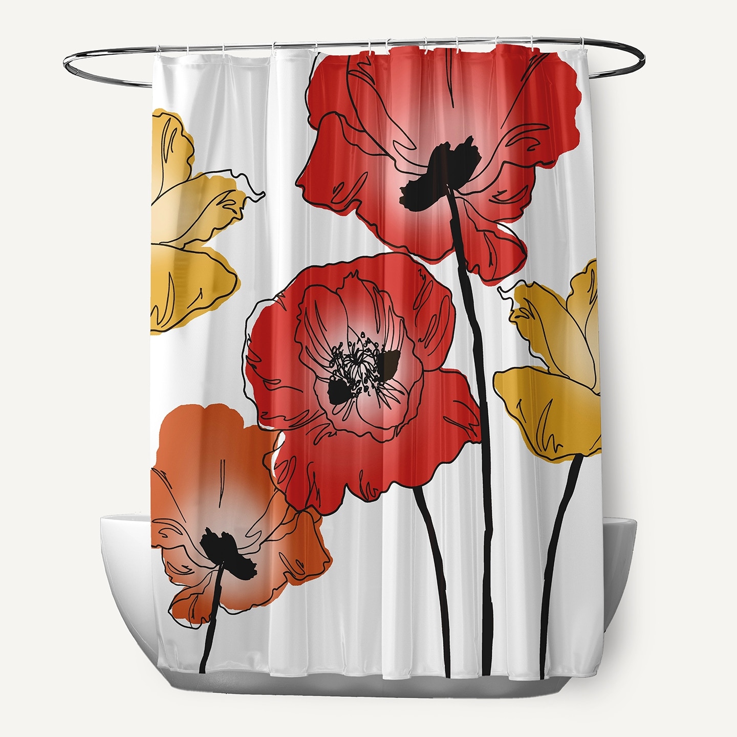 71 x 74-inch Poppies Floral Print Shower Curtain