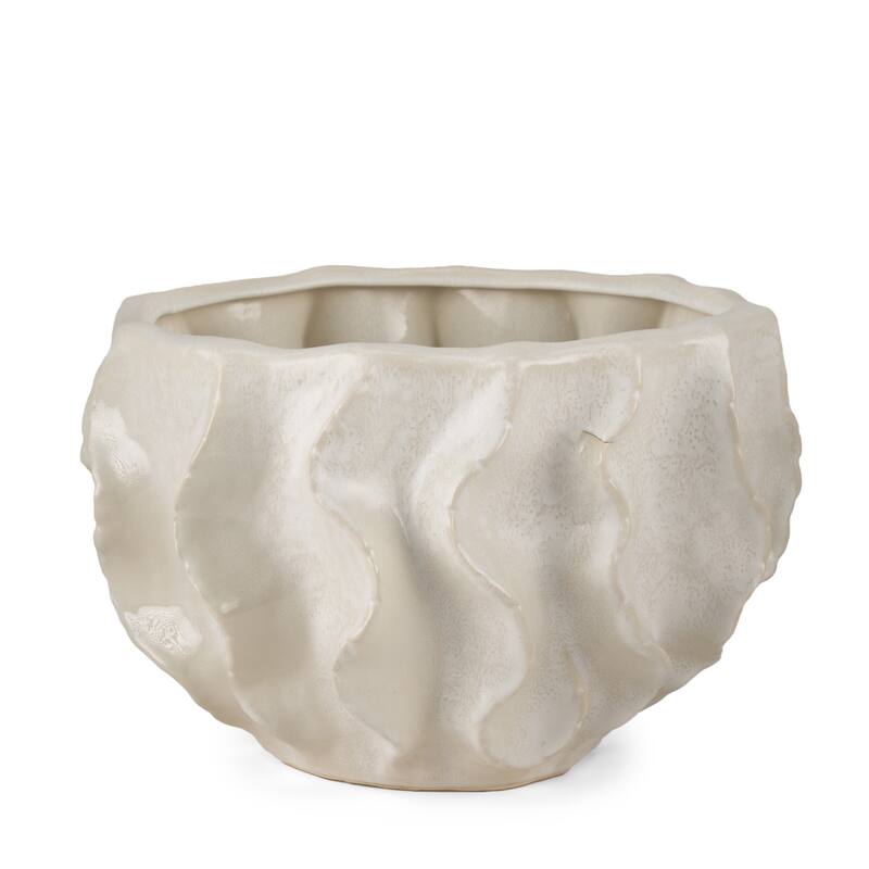 9" Cream Sculptural Ceramic Table Vase - 14.37