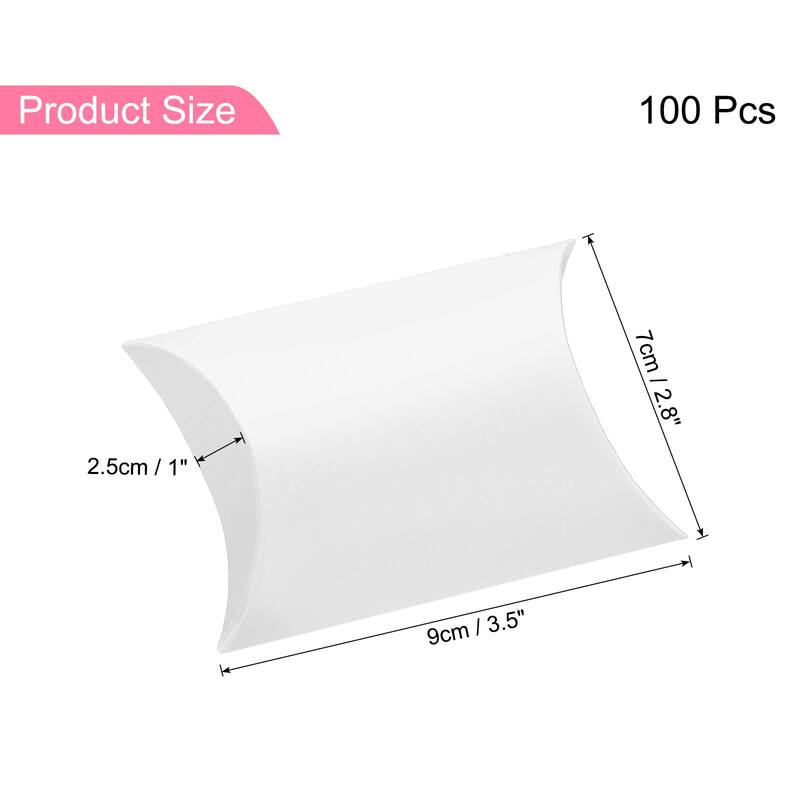 100Pcs Pillow Boxes 3.5 x 2.8 x 1 Inch Gift Boxes - White