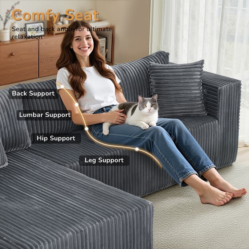 Modular Plush Sofa, All-Foam No Springs, Space-Saving for Living Room