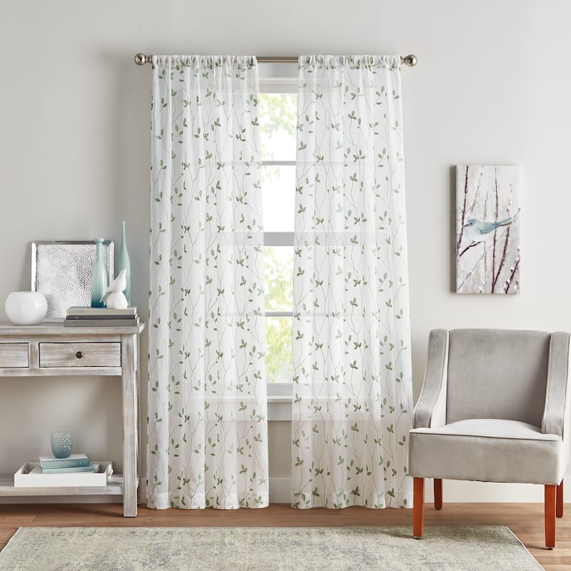 Curtainworks Botanical Embroidery Sheer Rod Pocket Curtain Panel Pair