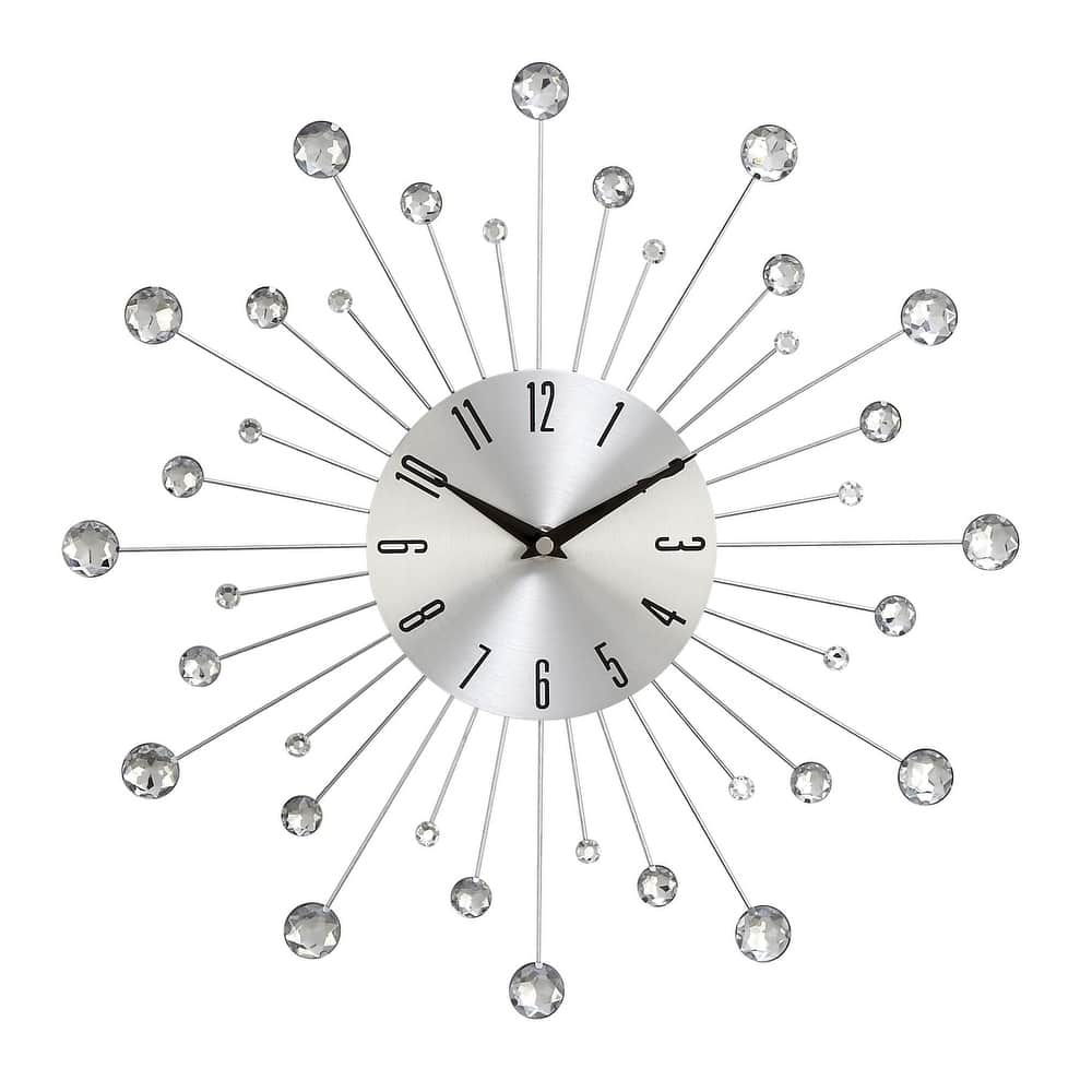 Metal Starburst Decorative Wall Clock with Crystal Accents - Gold, Brown, Silver, Copper - Roche River Decor