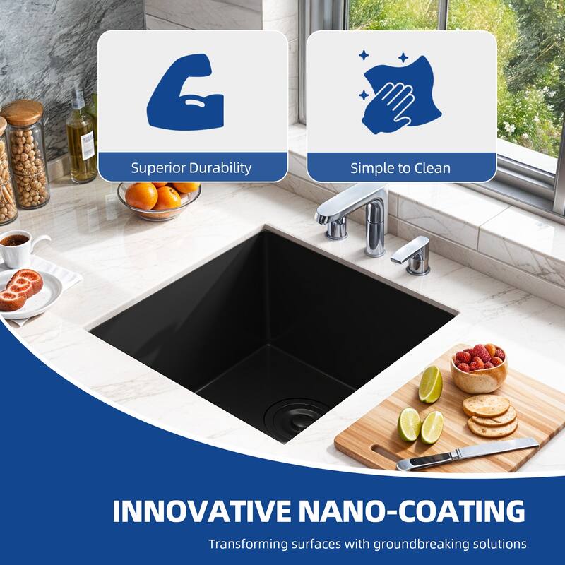 Black Kitchen Sink Bar Sink 16 Gauge Stainless Steel Undermount Sinks, 15'' x 17'' x 10''