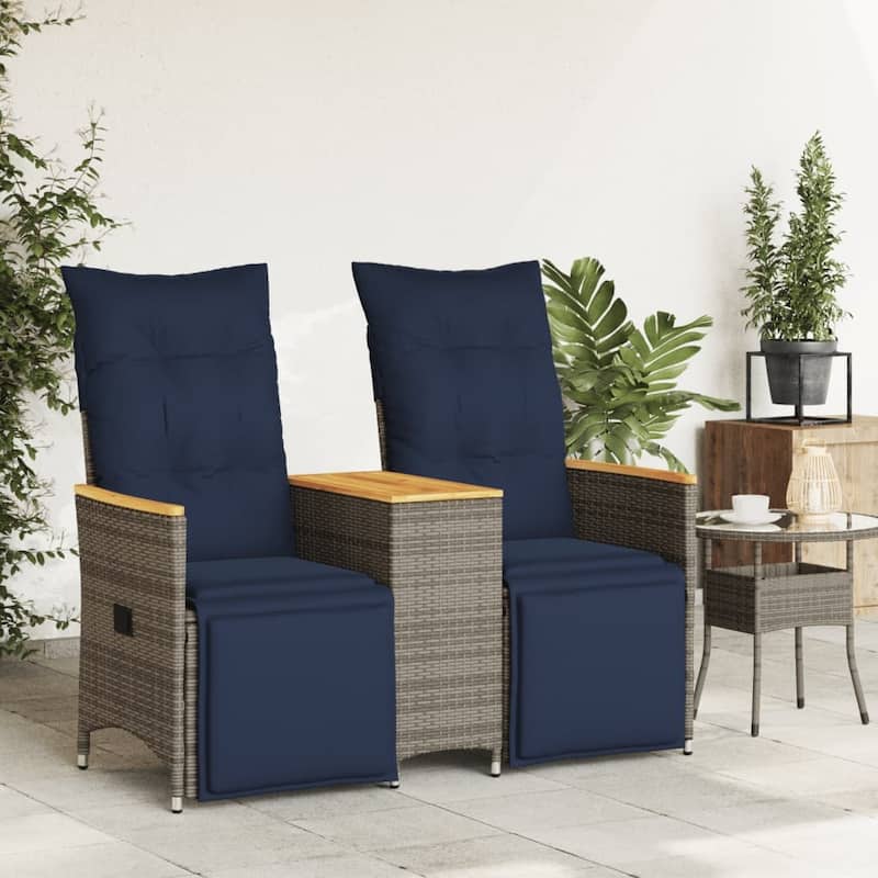 vidaXL Reclining Patio Sofa 2-Seater with Table Gray Poly Rattan - 51.2 x 23.2 x 36.2