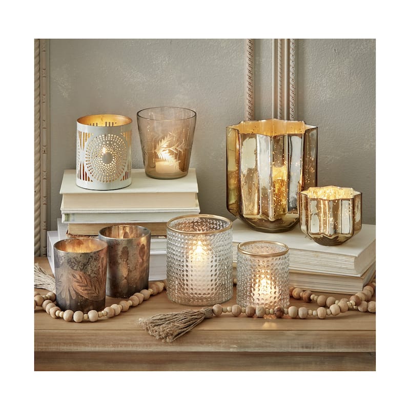 Ombre Handcut Leaf Blown Glass Brown Tealight Votive Candle Holder Tabletop Mantel Centerpiece Weddings 4.0 inch