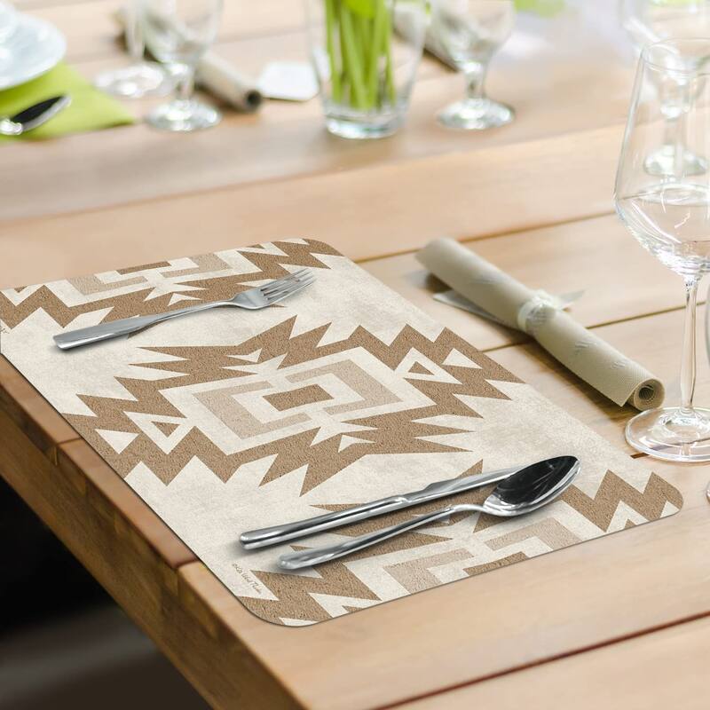 CounterArt Neutral Aztec Reversible Easy Care Flexible Plastic Placemat 4 Pack Made in The USA