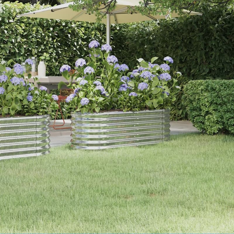 vidaXL Garden Raised Bed Patio Outdoor Raised Planter Box Powder-coated Steel - 44.9" x 15.7" x 14.2" - Silver