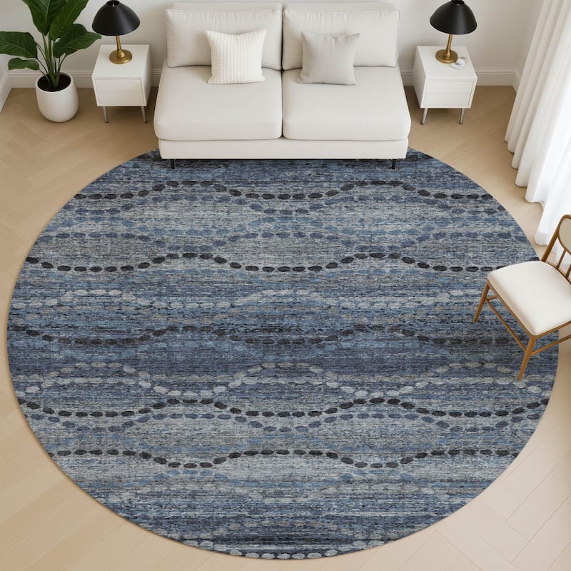 Premium Washable Super Soft Boho Stripes Mayfield Rug - Navy - 8' x 8'