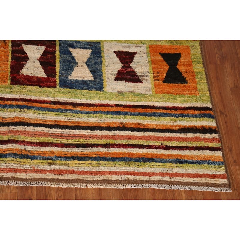 Striped Geometric Moroccan Oriental Area Rug Hand-Knotted Wool Carpet - 6'8" x 9'7"