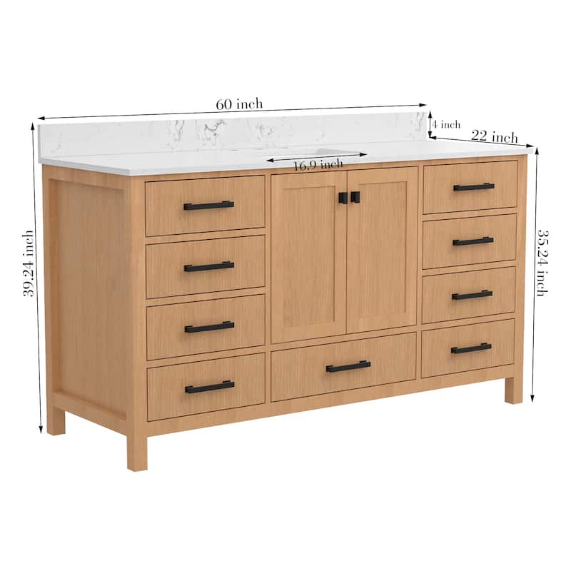 StarrySky 60 inch Undermount Single Sink Bathroom Vanity with Engineered Carrara Marble Top