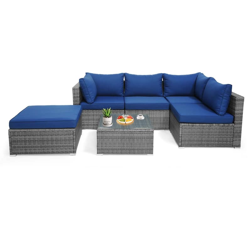 Costway 6PCS Patio Wicker Furniture Set Cushioned Sectional Sofa - See Details