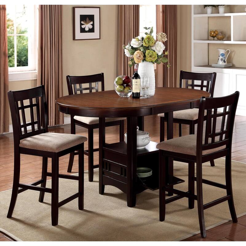 Espresso Chestnut Extendable Counter-Hight Dining Set with Storage Base