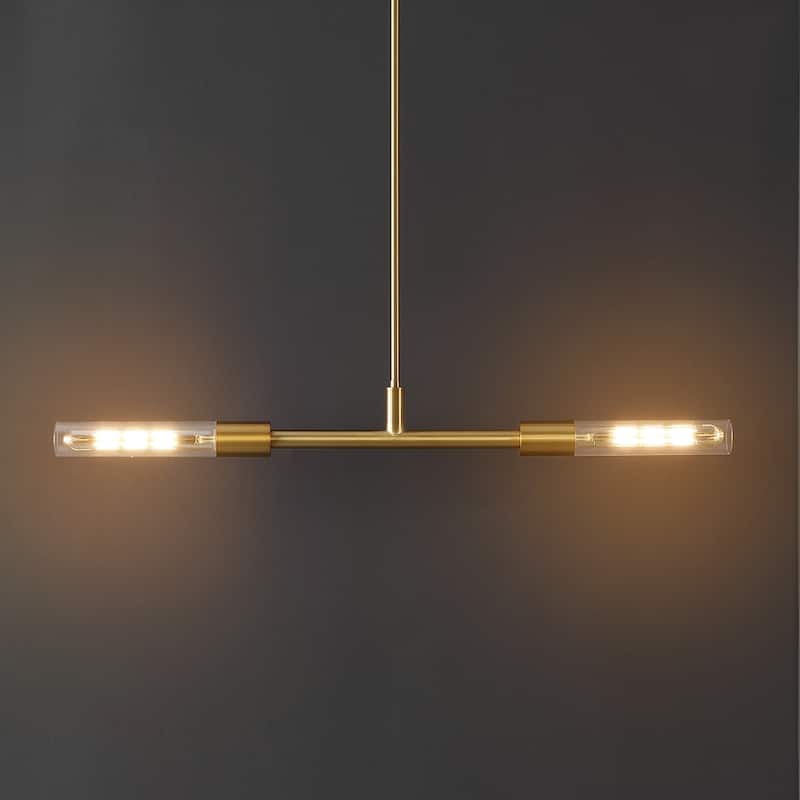 SAFAVIEH Lighting Gatienne 2 Light 34" Pendant - 34" x 5" x 13-43" - withD/H - Brass/Clear - 34Wx5Dx43H