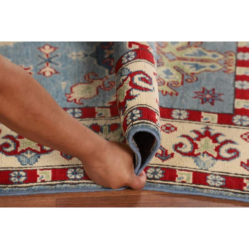 Light Blue Traditional Kazak Oriental Rug Hand-Knotted Wool Carpet - 4'9" x 6'10"