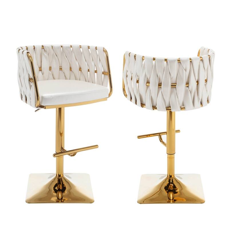 Best Quality Furniture Adjustable Upholstered Barstools with Square Chrome Finish Base (Set of 2) - White Faux Leather / Gold