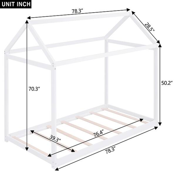 dimension image slide 0 of 2, Twin Size Wooden House Bed in Grey, Pine Wood & MDF Frame, Durable & Sturdy Construction, Ideal for Kids' Bedroom