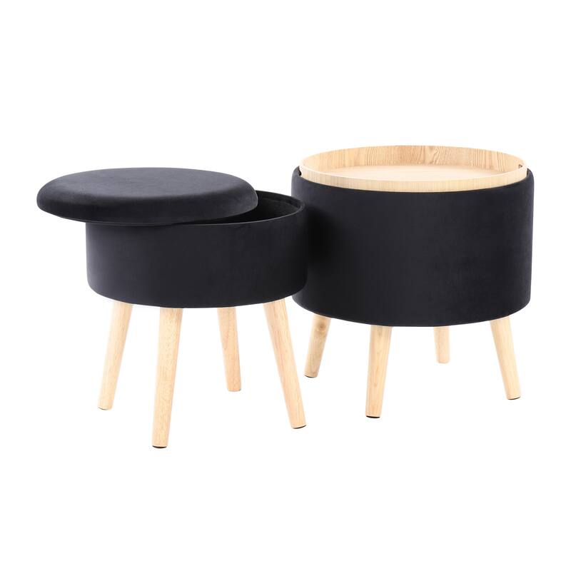 Carson Carrington Astrid Storage Ottoman with Matching Stool - Black Velvet