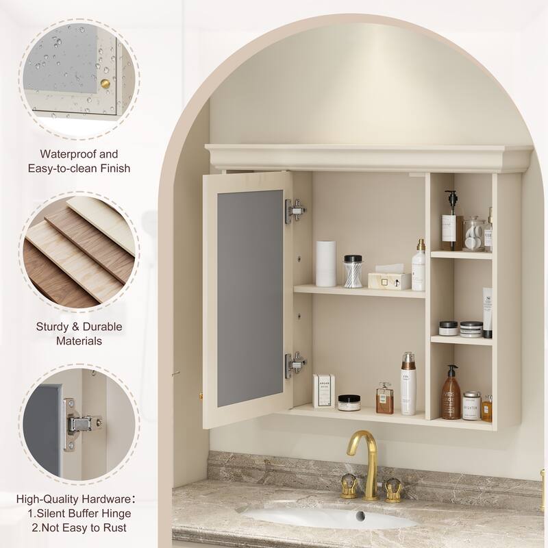 Modern Bathroom Wall Cabinet with Mirror,Medicine Cabinet with 6 Open Shelves