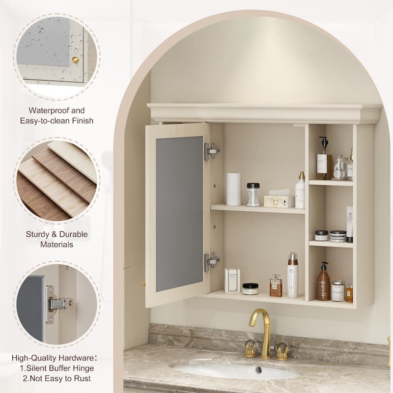 Wall Mounted Bathroom Storage Cabinet, Bathroom Wall Cabinet with Mirror Door, Medicine Cabinet with 6 Open Shelves