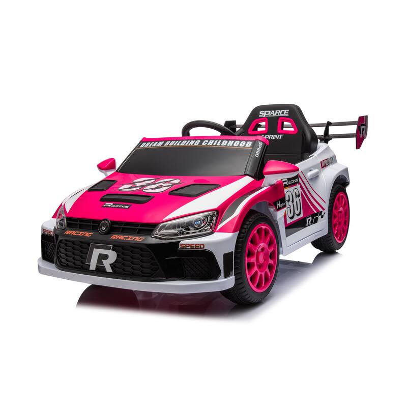 Pink Electric Car for Kids with Seat Belts, Battery Powered Electric Car with Battery Display, Racing Car Toy with Bluetooth