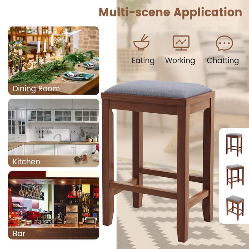 Costway Set of 2 Upholstered Bar Stools Wooden Counter Height Dining