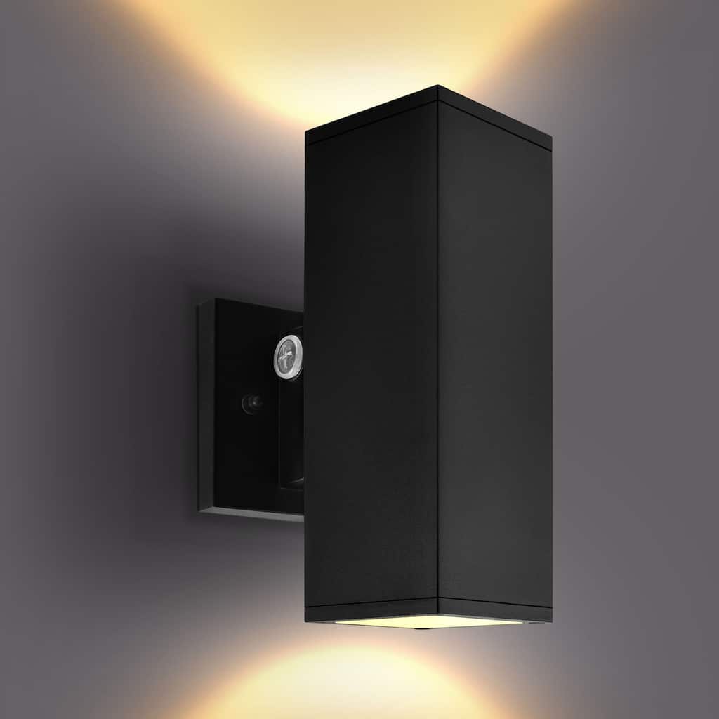 Luxrite Dusk to Dawn LED Modern Outdoor Wall Light, 10", Up or Up and Down Light, 3CCT 3000K-5000K, 15/20/24W, IP65, ETL