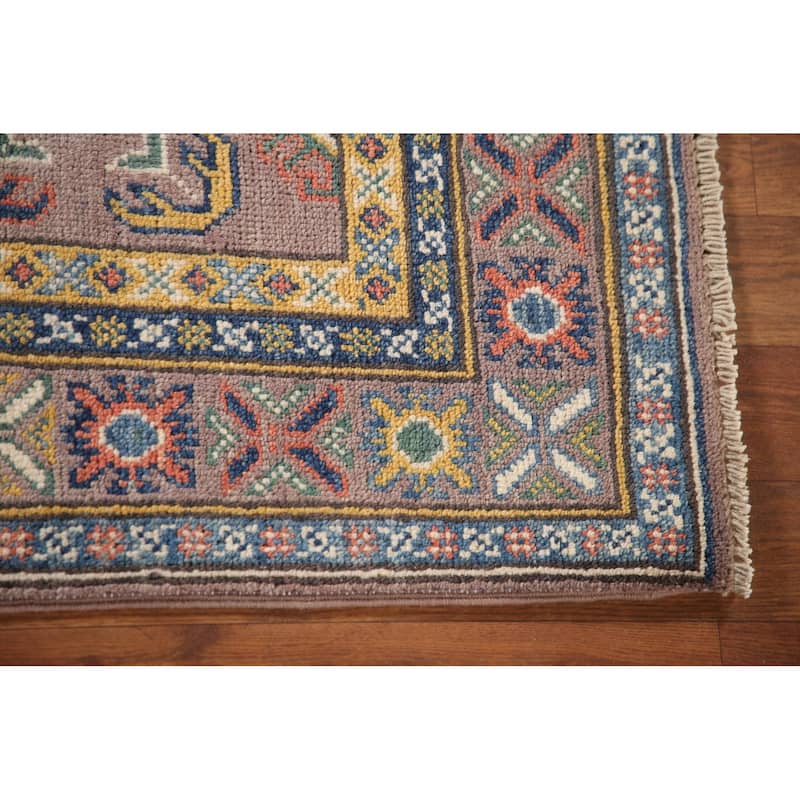 Brown Geometric Kazak Accent Rug Wool Carpet - 2'9" x 4'1"