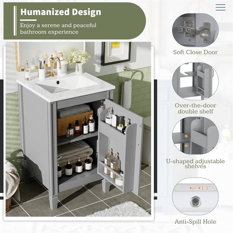 20" Modern Black Bathroom Vanity‌ – Ceramic Sink, Soft-Close Doors & Adjustable U-Shelf