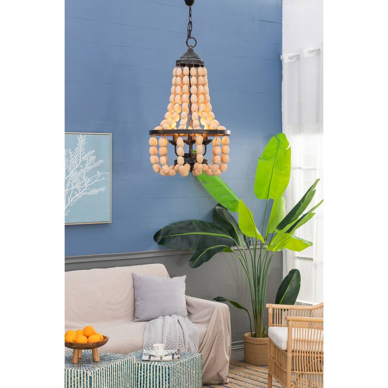 D18.9x33.1" Large Beaded 4-Light Chandelier, Vintage Style Hanging Light Fixture, Bulb Not Included