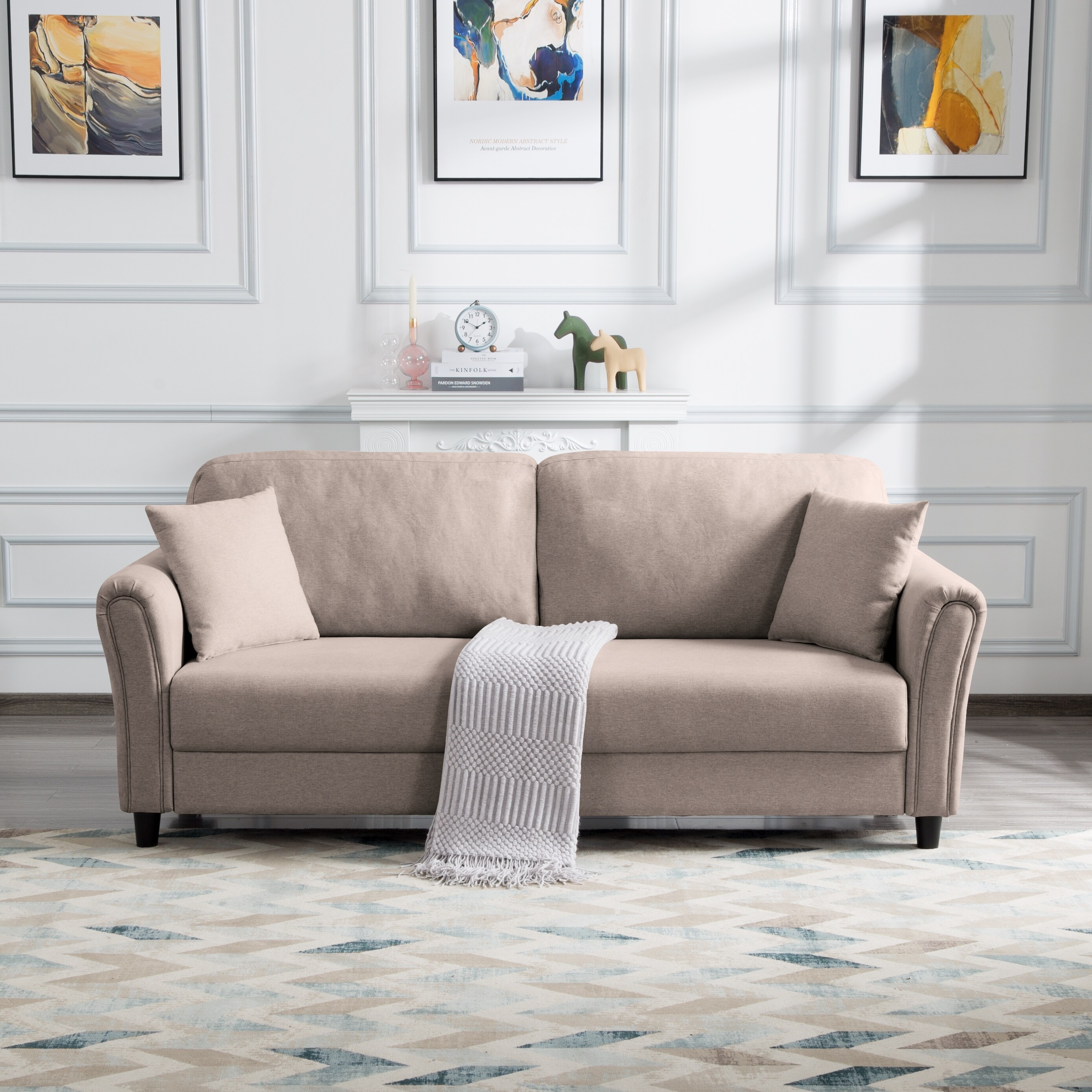 Linen Fabric Upholstered Sofa 3 Seater Removable Back Cushions Couch for  Living Room with Throw Pillows and Square Arms - Bed Bath & Beyond -  38427900