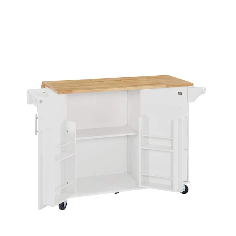 GDF Studio - Ashford Drop Leaf Rolling Kitchen Island with Storage & Drawers