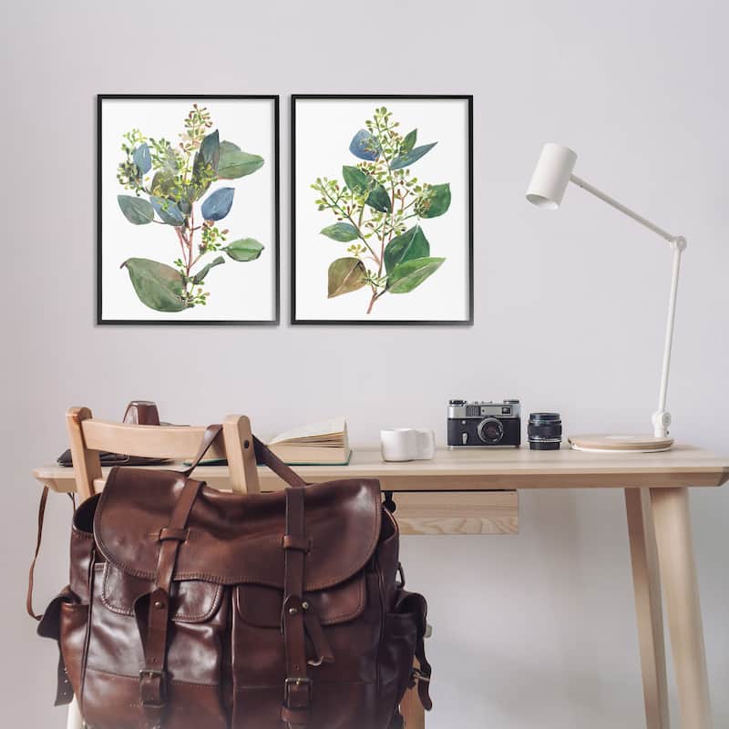 Stupell Soft Eucalyptus Plant Blue Green Ombre Leaves, 2pc Multi Piece Framed Wall Art Set