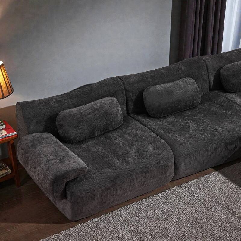 Modular Chenille Sofa Set with Armchair, Extra Large Deep Seat 3 Seater Compression Couch with Pillows