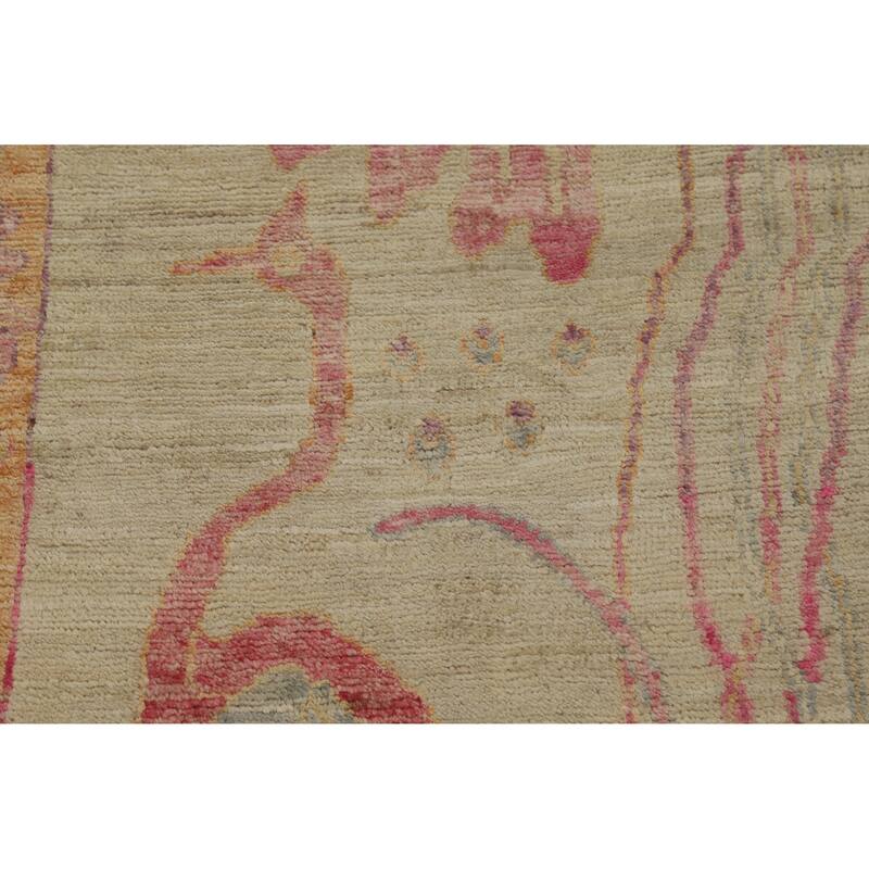 Hand Knotted Oriental 100% Wool Carpet Traditional Animal Pictorial Beige & Ivories Art Deco Runner Rug - 13' 0'' X 2' 10''