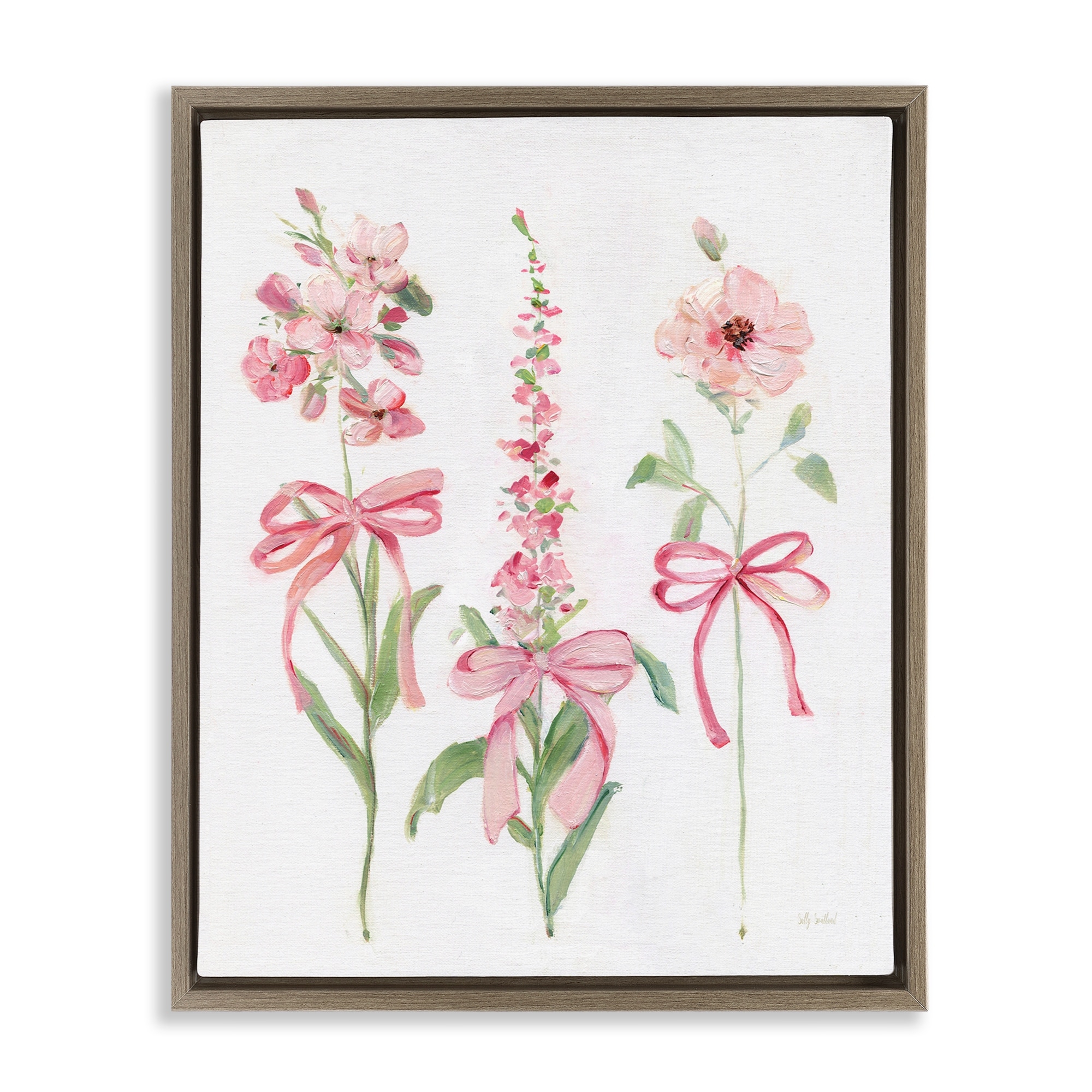 Stupell Pink Cottage Floral Sprigs Framed Floater Canvas Wall Art Design By Sally Swatland