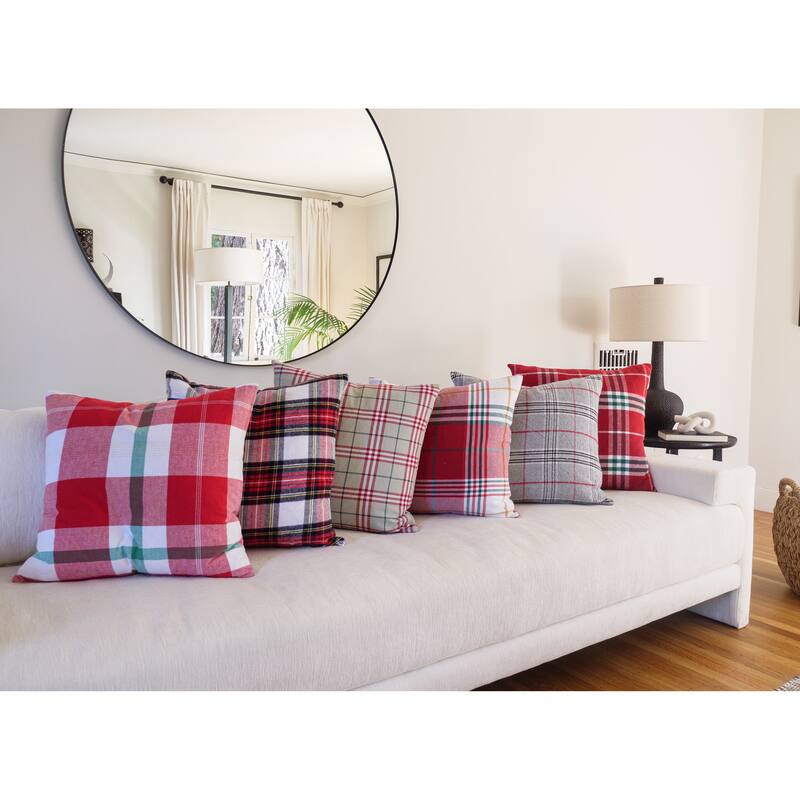 KAF Home Feather Filled 20 x 20 Holiday Throw Pillow - Traditional Check - Gray Red Green