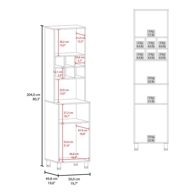 White Kitchen Pantry with Pneumatic Door and Open Storage
