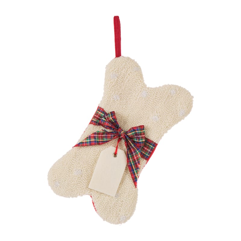 Glitzhome 12.5"L Bone Shape Hooked Christmas Stocking - Bone