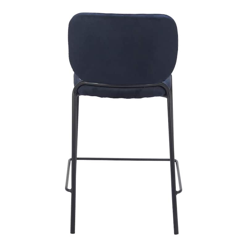 HomeRoots Set of Two 25" Blue and Black Velvet and Steel Counter Height Bar Chairs