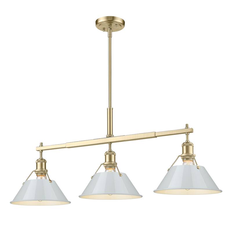 Orwell 3-Light Linear Pendant in Brushed Champagne Bronze with Dusky Blue - Gold