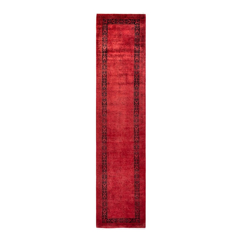 Overton Hand Knotted Wool Vintage Inspired Modern Contemporary Overdyed Red Runner Rug - 2' 8" x 12' 3"