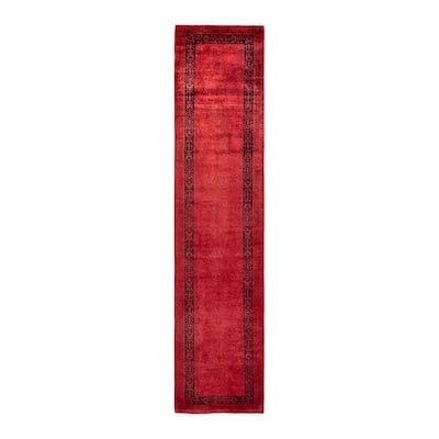 Overton Hand Knotted Wool Vintage Inspired Modern Contemporary Overdyed Red Runner Rug - 2' 8" x 12' 3"