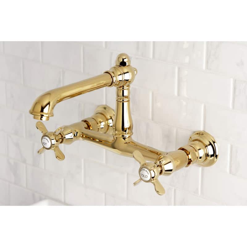Essex Two-Handle 2-Hole Wall Mount Bathroom Faucet - Polished Brass