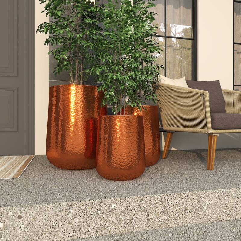 Aluminum Hammered Metal Glam Planter in Copper or Silver (Set of 3)