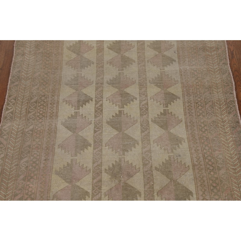 Geometric Balouch Oriental Vintage Runner Rug Handmade Wool Carpet - 3'4"x 6'10"
