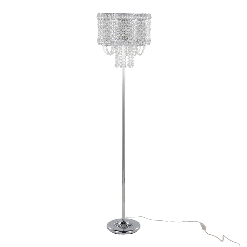 Silver Orchid Danya 60" Ornate Metal Floor Lamp with Clear Crystals & Medallion Detail Base