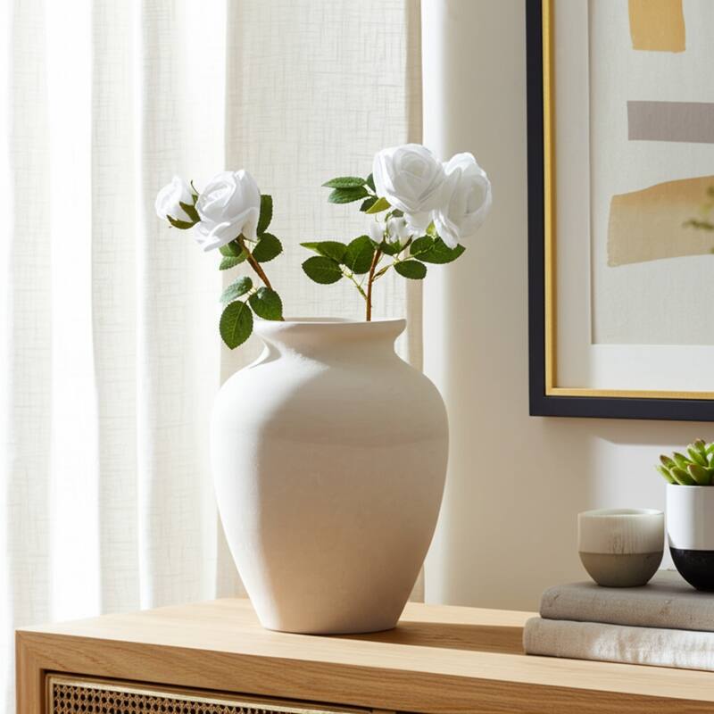 Decorative Round Pottery Vase for Home Decor - Ivory - 10.5"